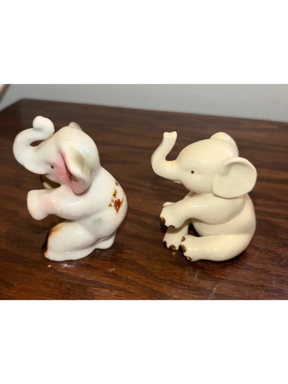 Vintage Lenox & Japan Elephant Figurine Pair Handcrafted Porcelain Gold Accents
